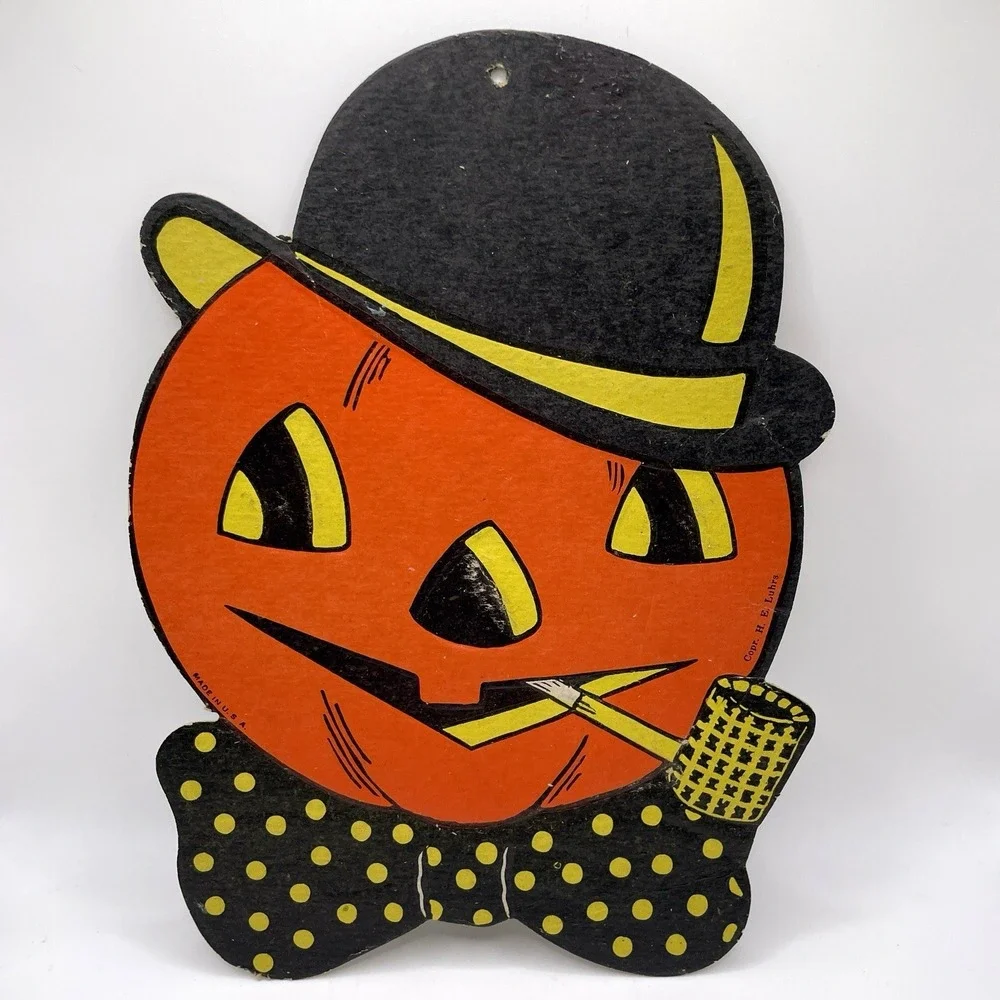 Vintage‎ 1940s H E Luhrs Die Cut Jack O Lantern Halloween Pumpkin Decoration